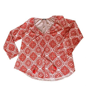 Women’s red and white paisley print long sleeve top